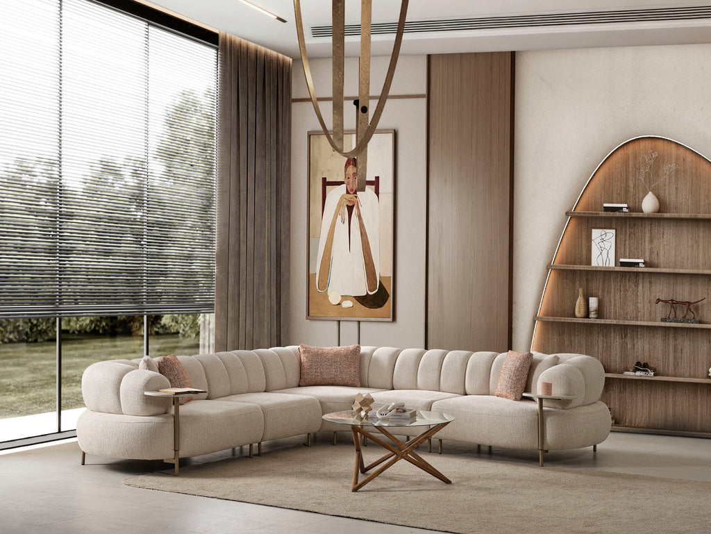 Ecksofa Defne mit integrierten Beistelltischen, 310x310cm