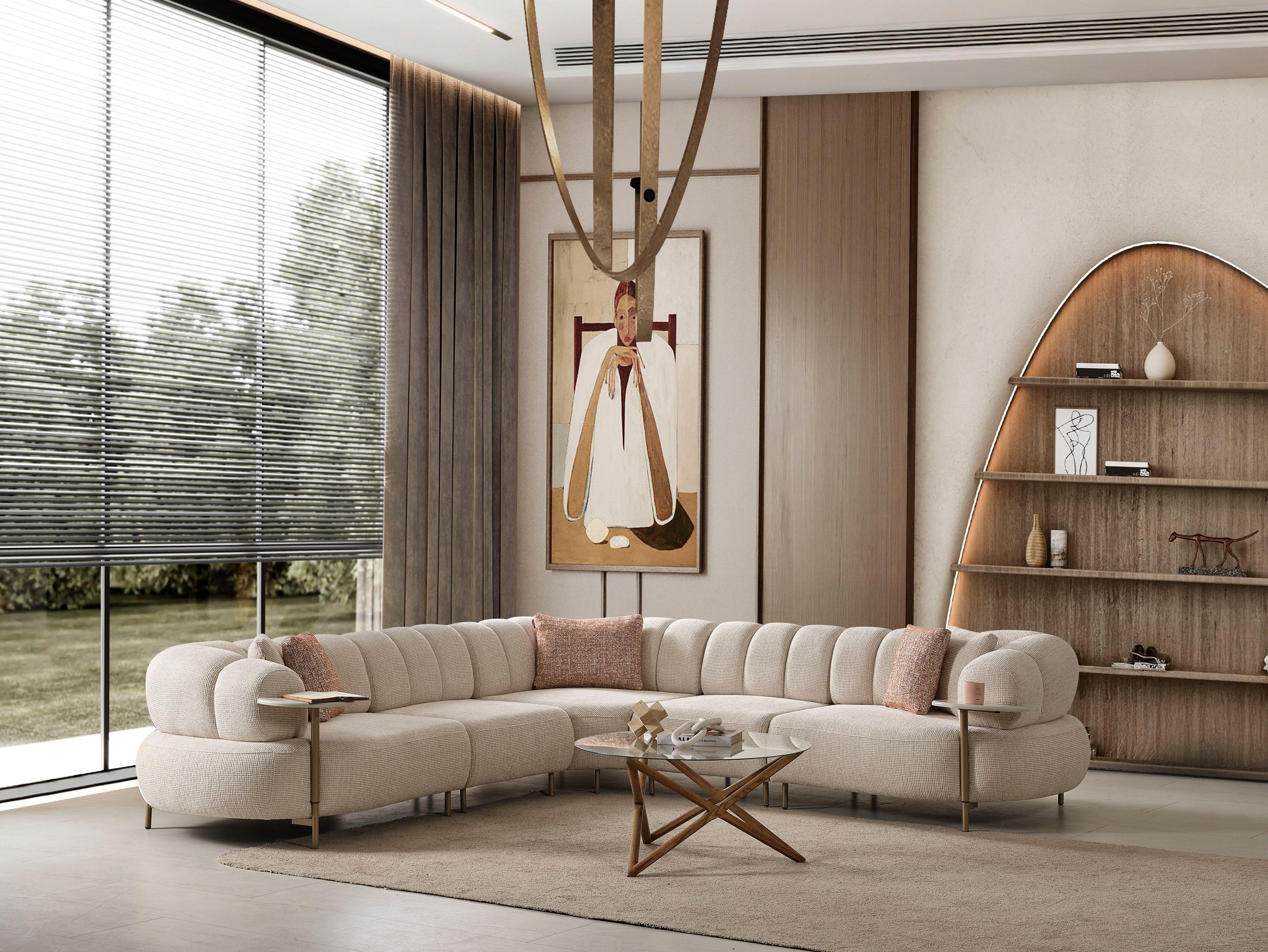Ecksofa Defne mit integrierten Beistelltischen, 310x310cm