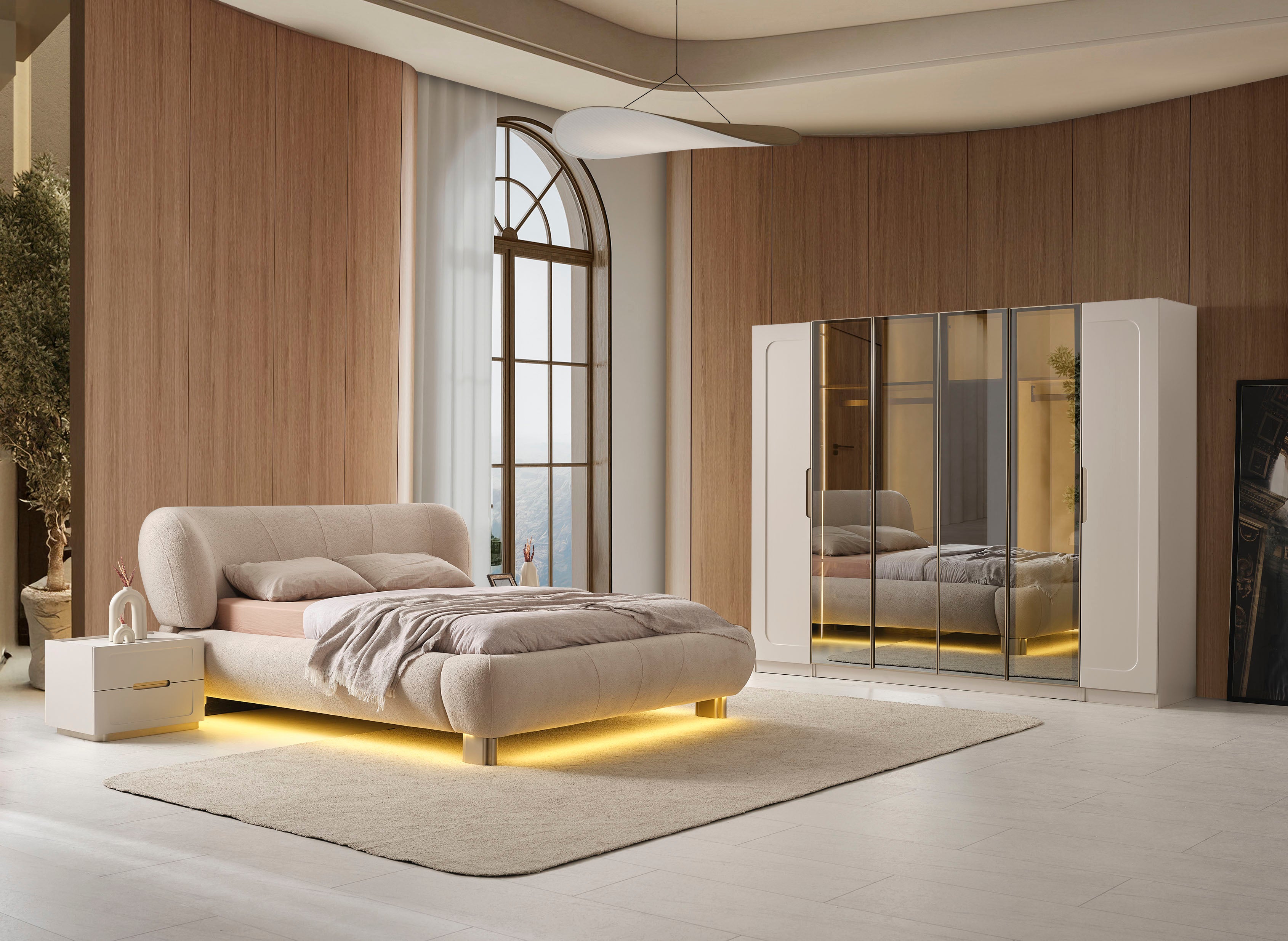 Aspera Schlafzimmer - Set Modernes Komplettschlafzimmer mit 6-türigem Kleiderschrank und LED